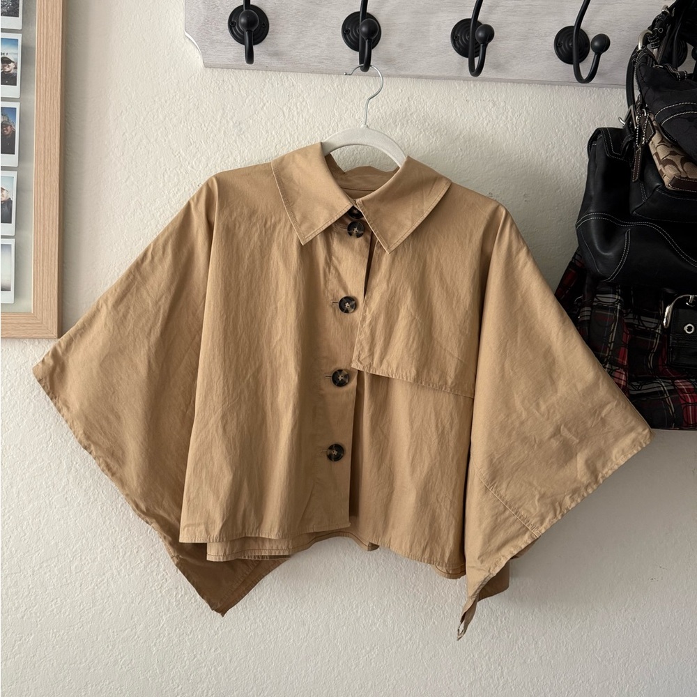 COS Beige Cropped Trench Coat Cape - Picture 3 of 6